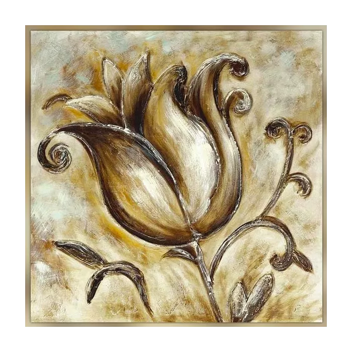 Peinture fleur de rose stylisée, tableau 76x76cm