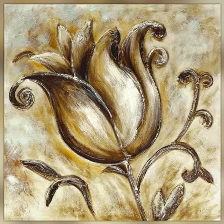 Peinture fleur de rose stylisée, tableau 76x76cm