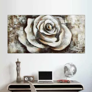 Tableau bouton de rose sur fond texturé, 120x60x4 cm