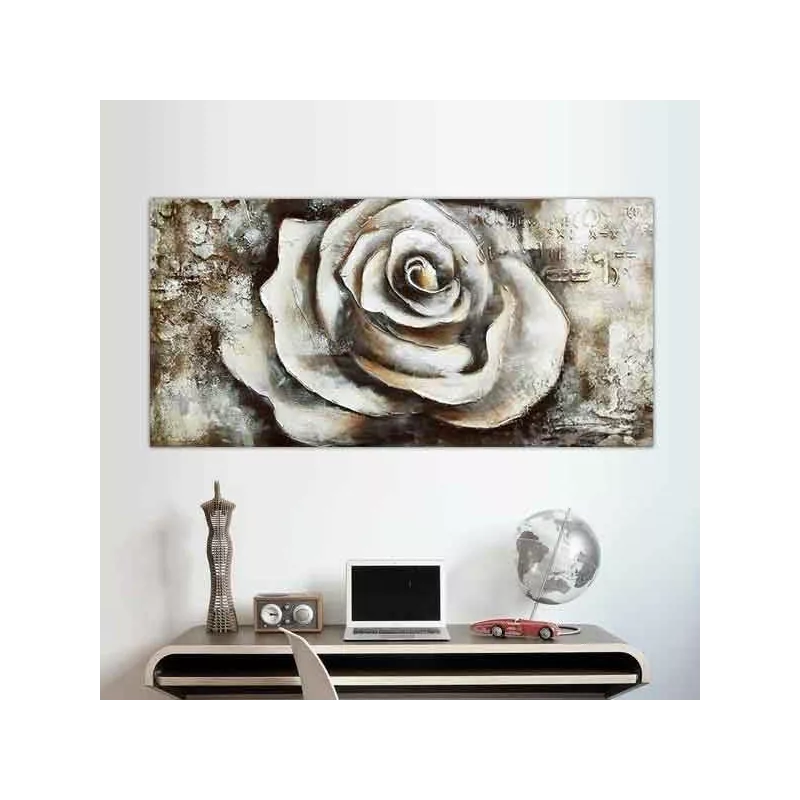 Tableau bouton de rose sur fond texturé, 120x60x4 cm